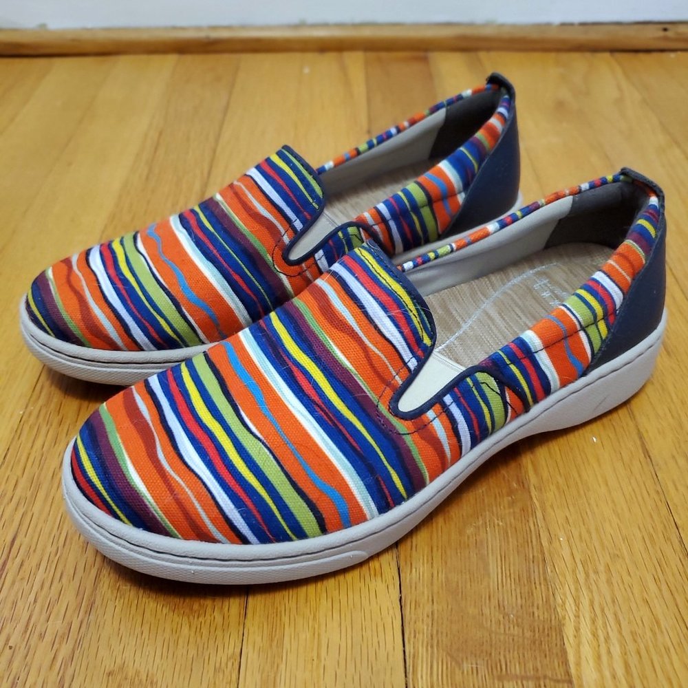 Rainbow stripe Dansko slip-on sneakers